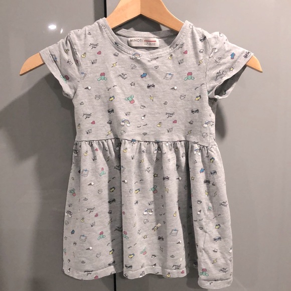 Fashion young girl funny top dress, short sleeve, grey tone - Picture 1 of 4
